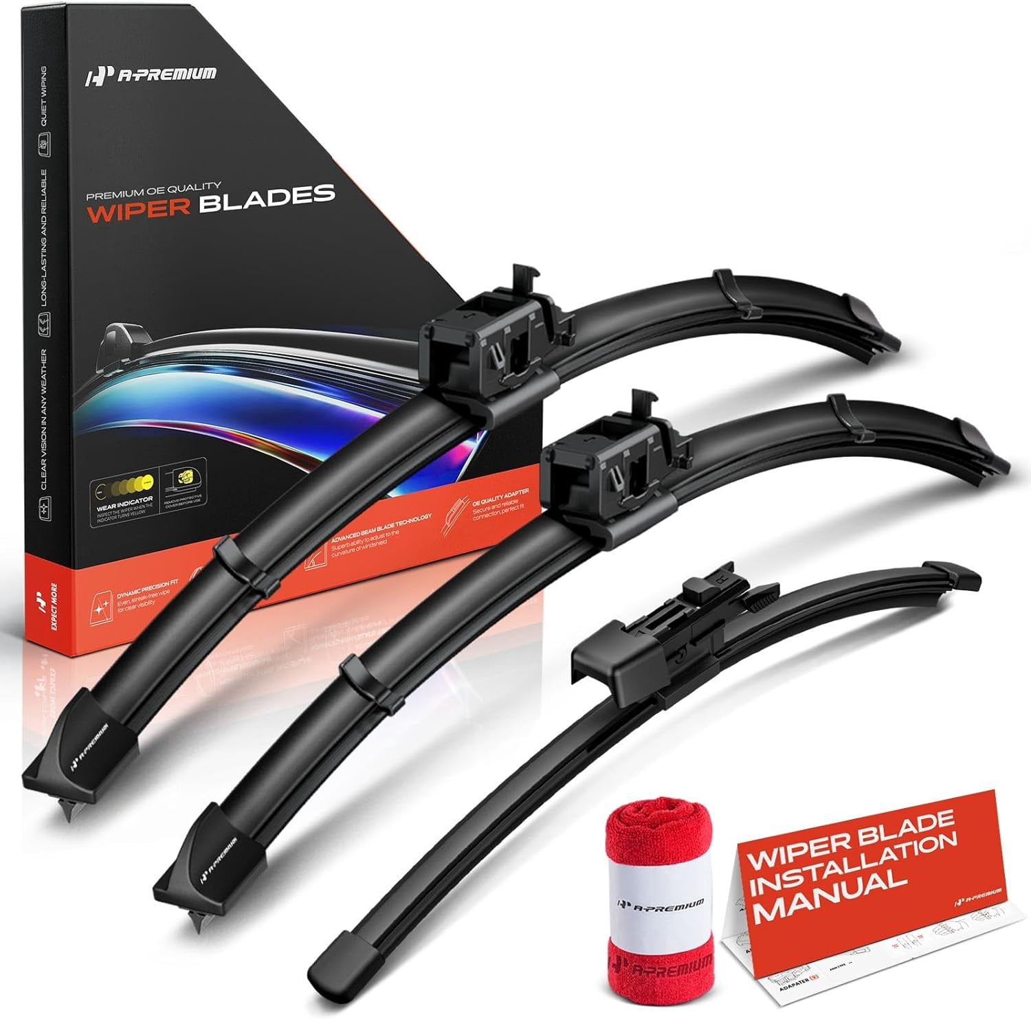 A-Premium Windshield Wiper Blades Compatible with Mercedes-Benz G550, G63 AMG, 2019-2024 - Front Rear Wipers Blade Set for 16"/16"/12", MB/FR_2B, with Wear Indicator & Towel (Pack of 3)