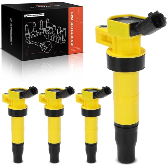 A-Premium Engine Ignition Coil Pack Compatible with Hyundai Santa Fe Sport, Tucson, Genesis, Equus, Genesis Coupe & Kia Optima, Sorento, Forte, Sportage, Borrego, K900, Forte Koup, Yellow, Set of 4