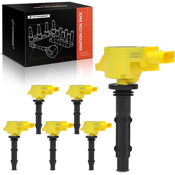A-Premium (Yellow) Engine Ignition Coil Pack Compatible with Mercedes-Benz C230, C280, C300, E280, E300, E350, GLK350, GL320, S350, S400, SLK280, SLK300 & Dodge Sprinter 2500 & Freightliner, 6-PC Set