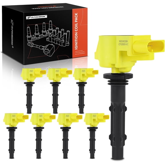 A-Premium (Yellow) Engine Ignition Coil Pack Compatible with Mercedes-Benz E550 2007-2011, GL450 2007-2012, GL550, S450, S550, CLS550, G550, SL550, SLK55 AMG, CL550, CLK550, ML350, ML550, 8-PC Set