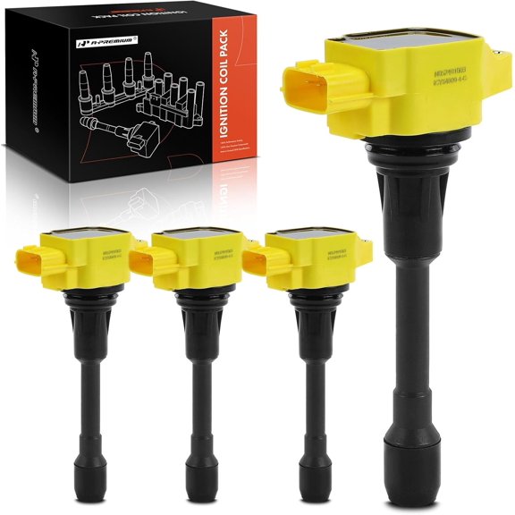 A-Premium (Yellow) Engine Ignition Coil Pack Compatible with Nissan Altima, Rogue, Sentra, Versa, Frontier, Pathfinder, Cube & Infiniti QX60, M56, QX70, Q70, FX50, Q70L & Suzuki Equator, 4-PC Set