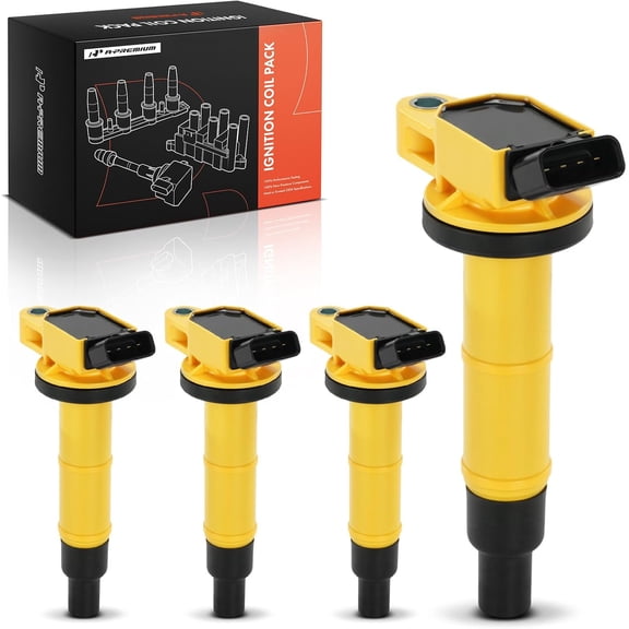 A-Premium Yellow Engine Ignition Coil Pack Compatible with Toyota Camry 2002-2011, RAV4 2001-2008, Corolla 2009-2010, Highlander, Matrix, Solara & Scion tC, xB & Lexus HS250h & Pontiac Vibe, 4-PC Set