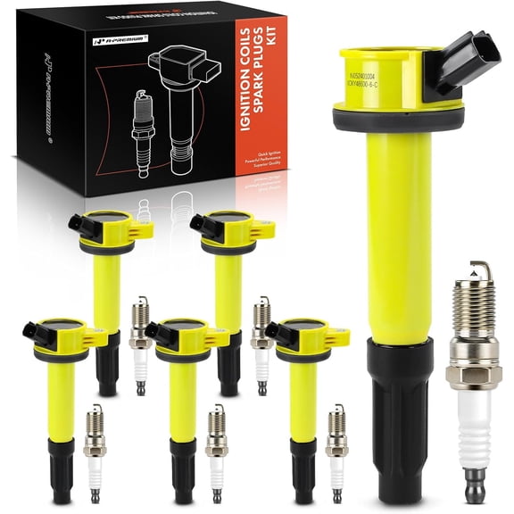 A-Premium (Yellow) Set of 12 Ignition Coil Pack and Iridium Spark Plugs Compatible with Ford Escape 2009, Fusion 2006-2012 & Lincoln Zephyr 2006 & Mercury Mariner 2009-2011, Milan 2007-2009, 3.0L