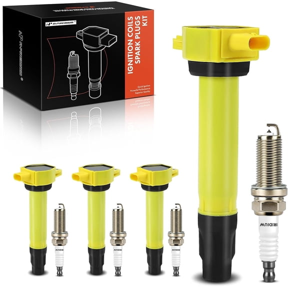 A-Premium Ignition Coil Pack and Iridium Spark Plugs | Compatible with Jeep Compass Patriot 2007-2017 & Dodge Journey 2009-2020, Avenger 2008-2014 & Chrysler 200, Yellow, Set of 8