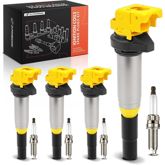 A-Premium (Yellow) Set of 8 Ignition Coil Pack and Iridium Spark Plugs Compatible with Mini Cooper 2007-2013, Cooper Countryman Paceman, 1.6L