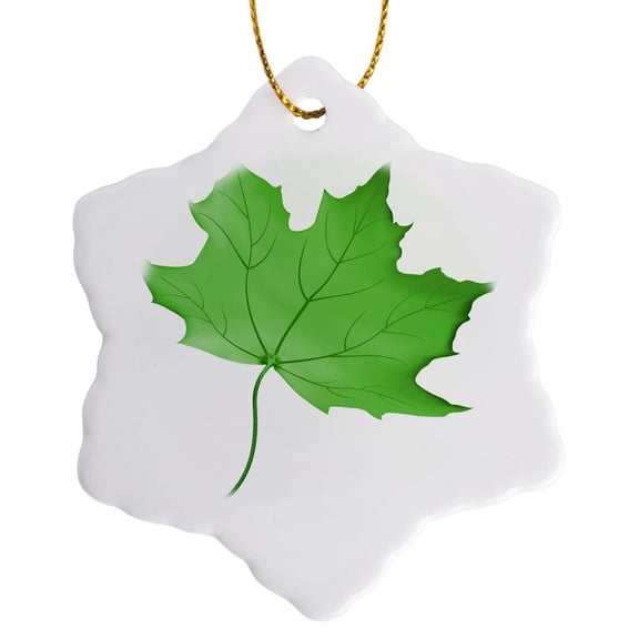 3drose, a Pretty Green Autumn Leaf Image, 3 inch Snowflake Porcelain Ornament