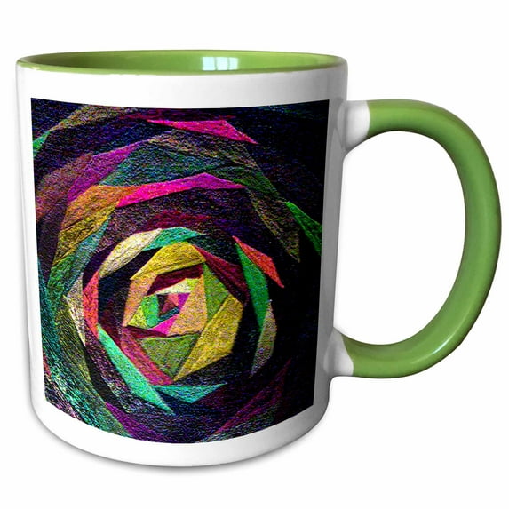 3drose, a Pretty Multi-colored Quilt Like Pattern, 11oz Two-tone Green Mug