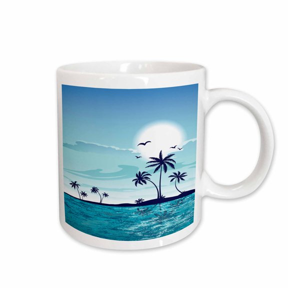 3drose, a Pretty Tranquil Blue Sea Side with Palm Trees All in Blue, 15oz Mug