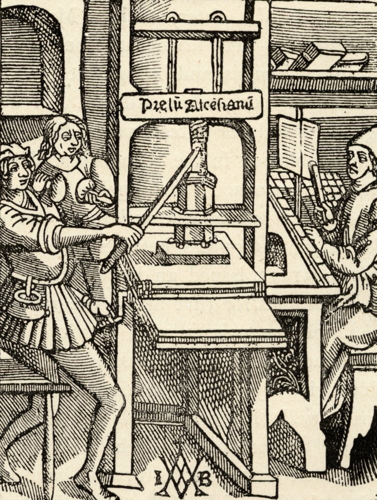 A Printing Press Of 1498 Canvas Art - Ken Welsh Design Pics (26 x 34)