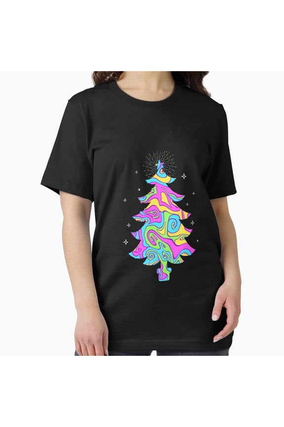 A Psychedelic Holiday Tree, A Trippy And Colorful Xmas Unisex T-Shirt, up to Size 5XL