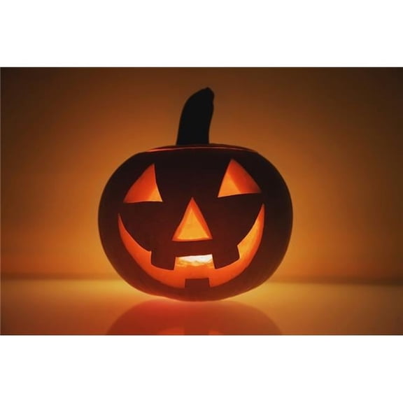 A Pumpkin Carved Into A Happy Face Poster Print, 19 x 12