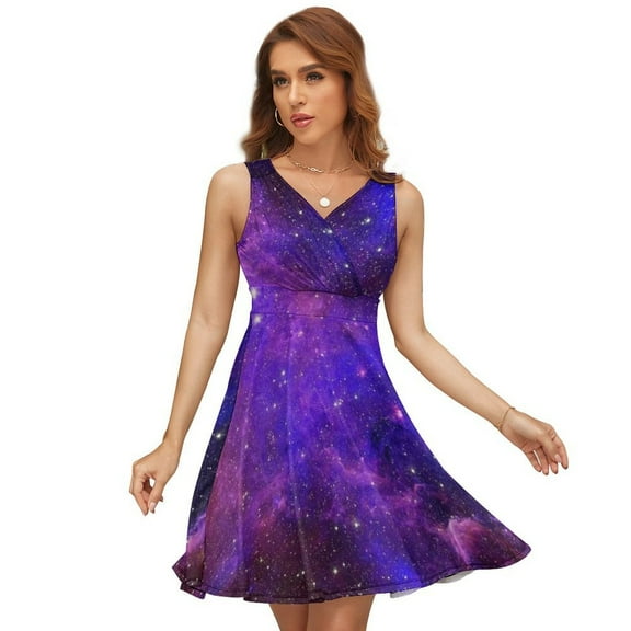 A Purple And Blue Nebula Dress Fashion Beach Long Dresses Female Party Printed Sundress