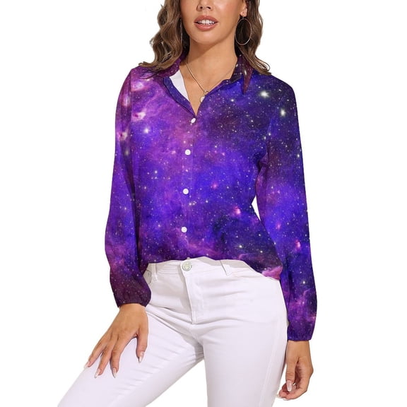 A Purple And Blue Nebula Long Sleeve Blouse Woman Streetwear Casual Shirts Summer Oversize Woman Streetwear Clothing Birthday Present