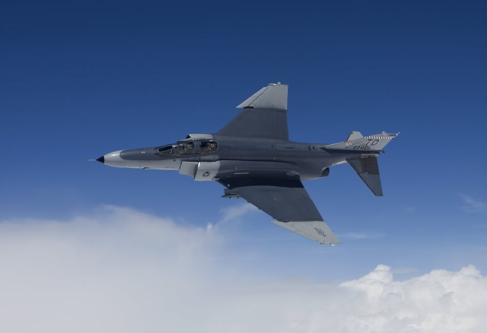 A QF-4E aircraft flies over the Gulf of Mexico Canvas Art - HIGH-G ProductionsStocktrek Images (35 x 24)