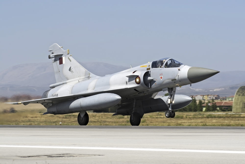 A Qatar Emiri Air Force Mirage 2000-5EDA5DDA on the runway Canvas Art - Daniele FaccioliStocktrek Images (17 x 12)