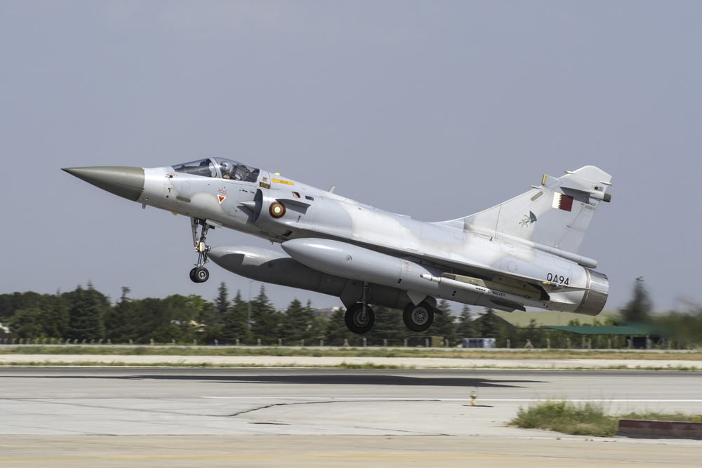 A Qatar Emiri Air Force Mirage 2000-5EDA5DDA taking off Canvas Art - Daniele FaccioliStocktrek Images (17 x 12)