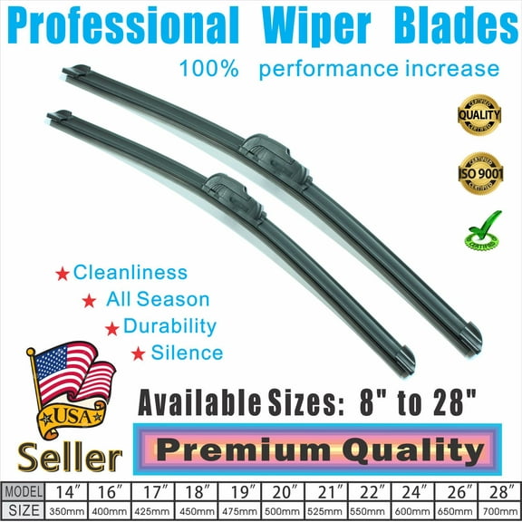 A+ Quality 21" +18" Windshield Wiper Blades 2pcs (1 Pair) OEM Quality Fits All J-Hook Style Wiper Arms Bracketless