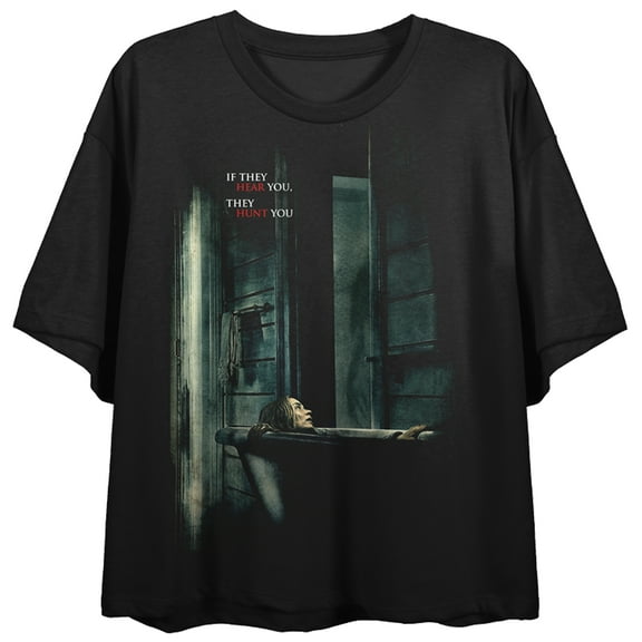 A Quiet Place Poster Art Crew Neck Short Sleeve Women's Black Crop Top-Medium