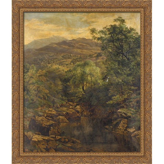 A Quiet Pool in Glenfalloch 28x34 Large Gold Ornate Wood Framed Canvas Art by Benjamin Williams Leader