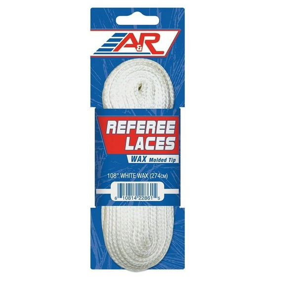 A&R Dozen Pk (12 Pairs) Official Hockey Referee WAXED Laces, Solid White, 108"