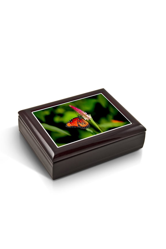 A Radiant Colorful Monarch Butterfly Tile Musical Jewelry Box - Ballerina Girl (Lionel Richie)