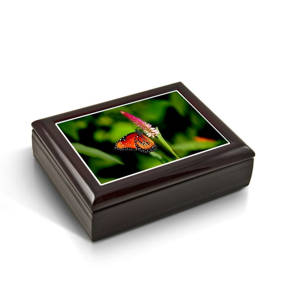 A Radiant Colorful Monarch Butterfly Tile Musical Jewelry Box - Send in the Clowns