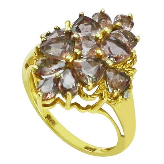 A Rare Cut Andalusite Gemstone 925 Sterling Silver Gold Finish Cocktail Ring Size US- 5