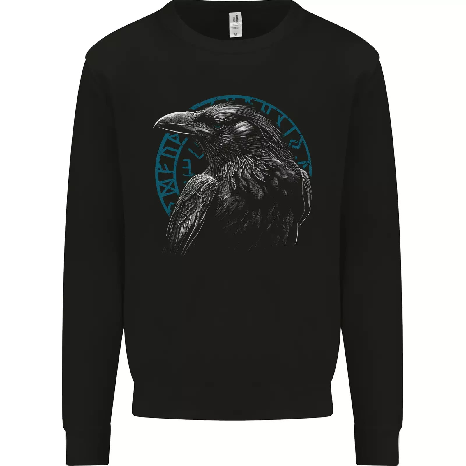 A Raven in Viking Symbols Text Valhalla Mens Sweatshirt Jumper