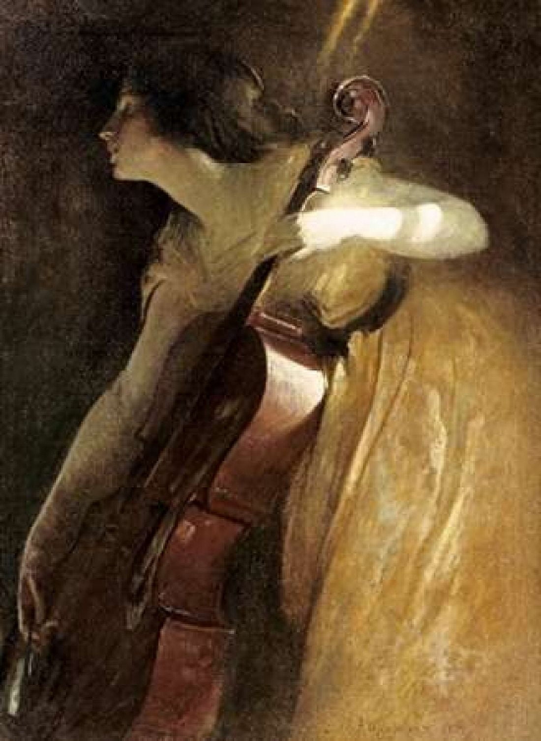 A Ray of Sunlight - The Cellist Canvas Art - John White Alexander (18 x 24)
