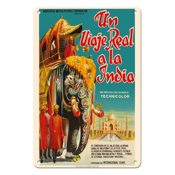 A Real Journey To India - Queen Elizabeth’s Trip through India Pakistan Nepal and Persia - Vintage Film Movie Poster c.1940s - 8 x 12 inch Vintage Metal Tin Sign