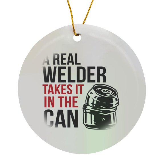 3drose, a Real Welder Takes It in the Can, Circle Porcelain Ornament