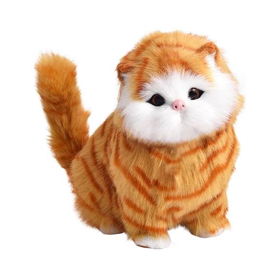 A Realistic Meowing Plush Cat Toy Interactive Stuffed Animal With Sound Cute Fluffy Kitten Doll For Kids Birthday Gift 6.3X5.5 Inches