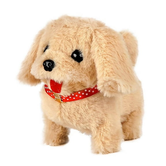 A Realistic Walking Barking Robot Puppy Toy For Kids Soft Stuffed Electric Plush Dog Interactive Pet Toy Golden Beige 10X6X6Inch