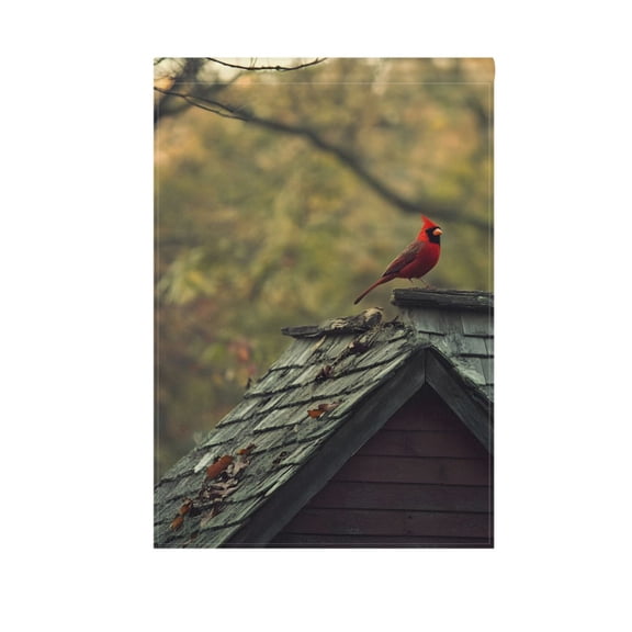 A Red Bird Stand on Roof Garden Flag House Banner 12" x 18" Double Sided Outdoor Yard Decoration