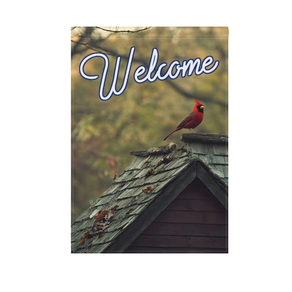 A Red Bird Stand on Roof Garden Flag House Banner 28" x 40" Double Sided Outdoor Yard Decoration