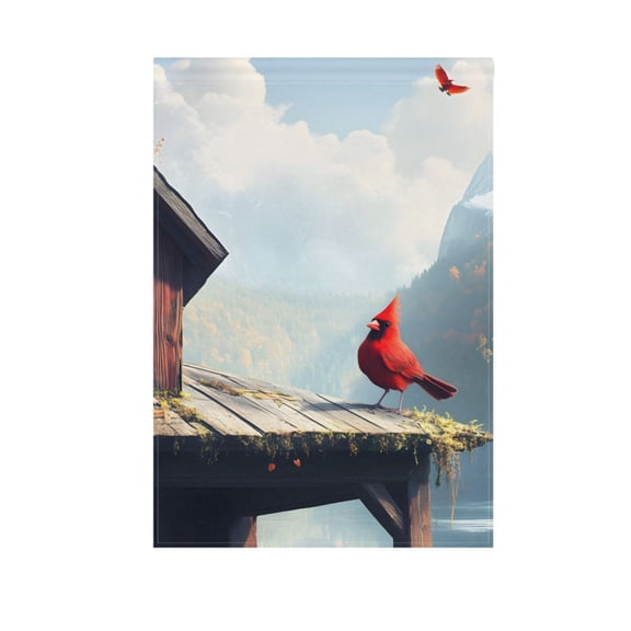 A Red Bird on Roof View Garden Flag House Banner 12" x 18" Double Sided Outdoor Yard Decoration