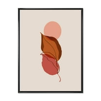 A Red Full Moon Over Two Autumn Leaves 12 in x 20 in Framed Painting Canvas Art Print, by Designart
