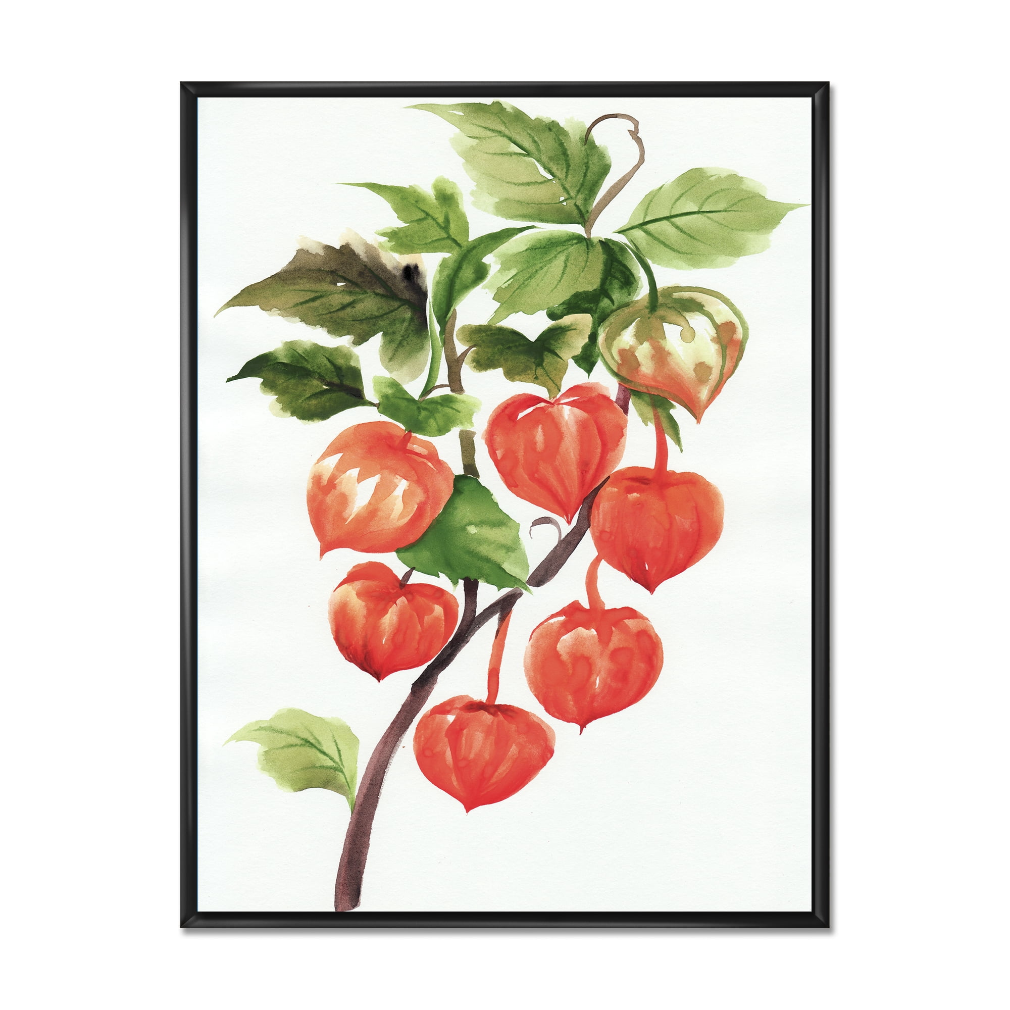 A Red Physalis Branch 16 in x 32 in Framed Painting Canvas Art Print, by Designart