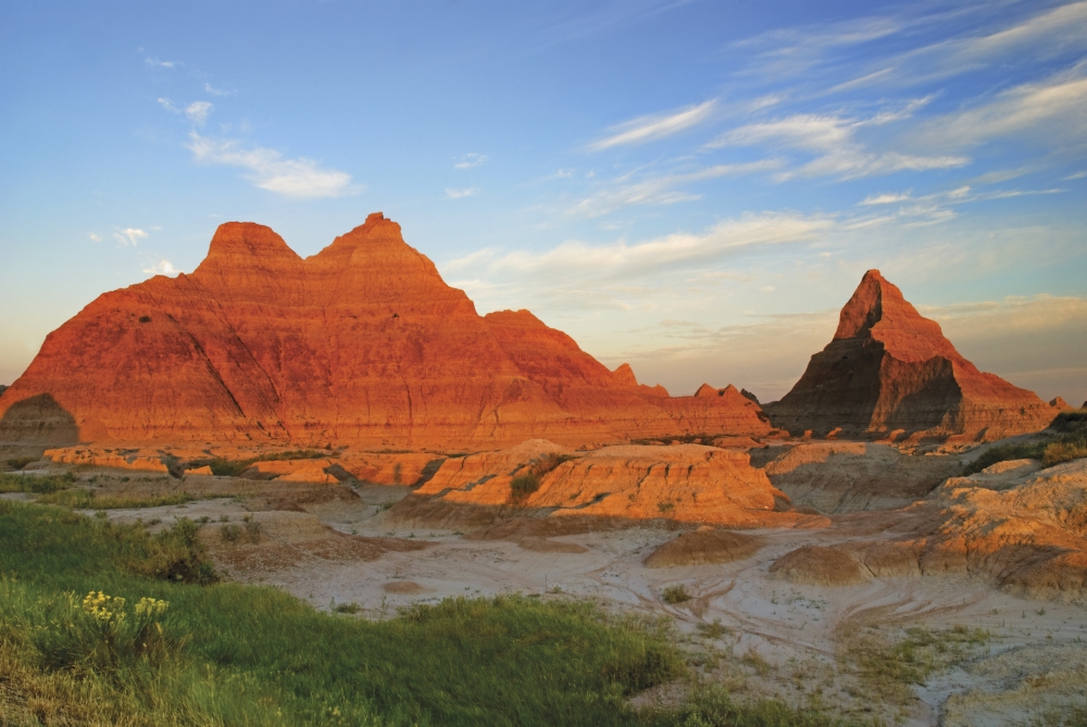 A Red Sunrise Illuminates The Hills In Badlands National Park Dakota United States Of America Canvas Art - Philippe Widling Design Pics (19 x 12)