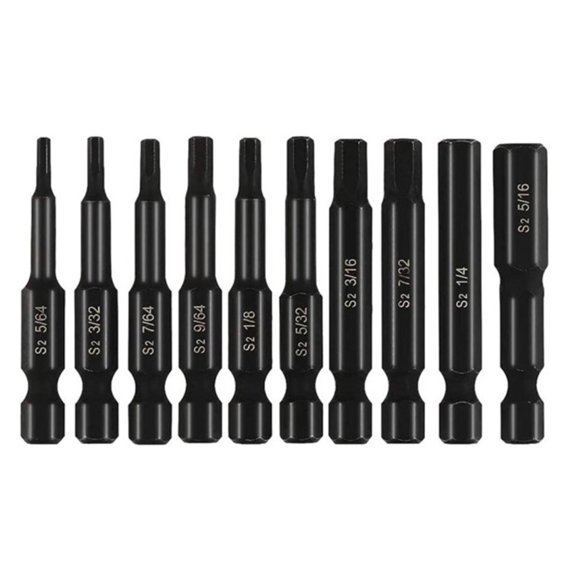 A Reliable Choice Complete set of ten magnetic hex screwdriver bits designed for various drilling tasks