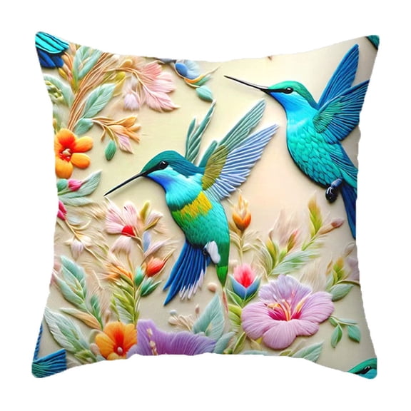 A Retro Floral Birds Themed Cushion Cover 17.72X17.72 Inch Peach Skin Velvet Pillowcase Digital Print Sofa Home Decoration Accessory