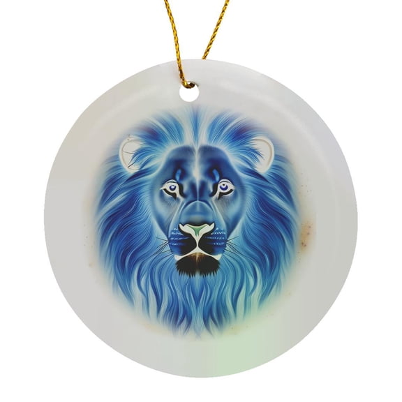 3drose, a Reversed Negative Image of a Lion Representing Leo, Circle Porcelain Ornament