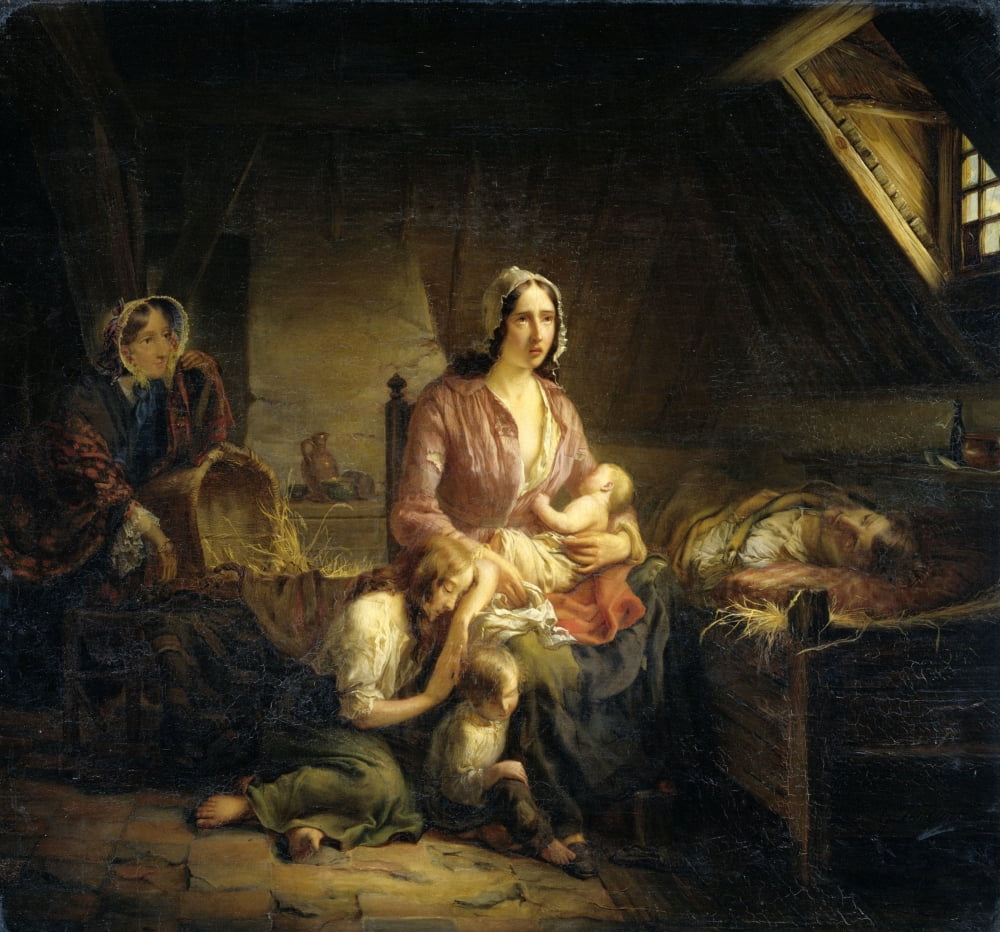 A Rich Lady Visits A Poor Family Canvas Art - (36 x 24)