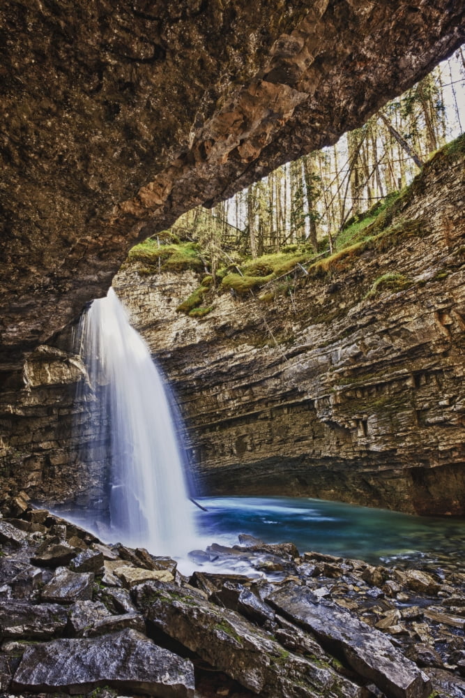A River Cascades Over A Small Waterfall In Johnston Canyon In Banff National Park Banff Alberta Canada Canvas Art - Ron Watts Design Pics (24 x 36)