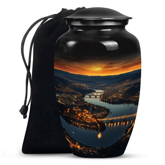 A River's Journey Through Sleepy Valleys - Urns For Ashes Adult - Eternal Flame Urn - Vibrant Design For Adult Ashes - Fiery Memorial Tribute - 10 Inch