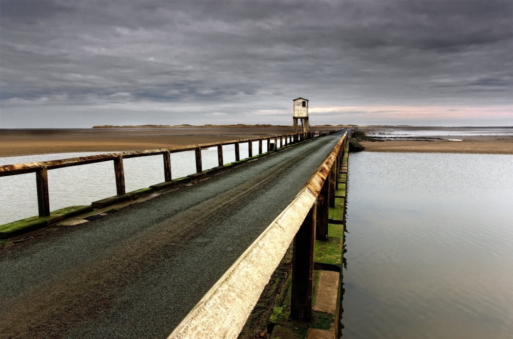 A Road Going Over Water Towards A Beach NorthumberlandEngland Canvas Art - John Short Design Pics (19 x 12)