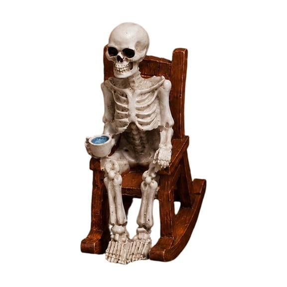 A Rocking Chair Skeleton Animatronic With Glowing Eyes, Motion Activated Halloween Spooky Decor A