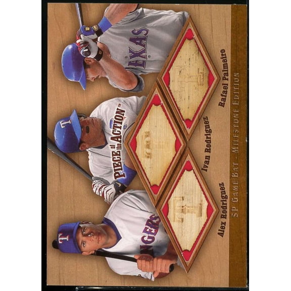 A Rodriguez I Rodriguez R Palmeiro 2001 SP Game Bat Piece of Action Trios #RRP