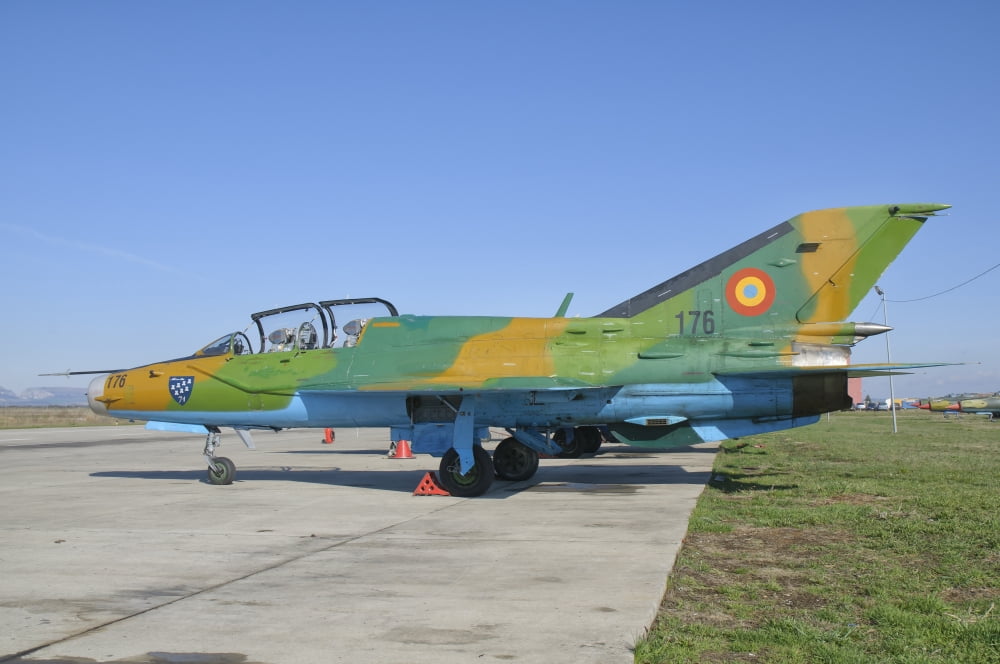 A Romanian Air Force MiG-21B airplane at Camp Turzii Air Base Romania Canvas Art - Giovanni CollaStocktrek Images (17 x 12)