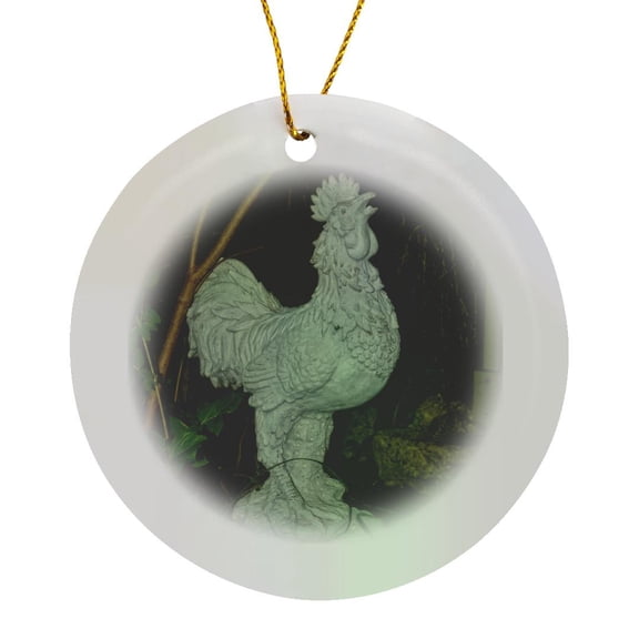 3drose, a Rooster Statue That Sits in a Garden for Good Luck, Circle Porcelain Ornament